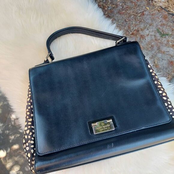 Kate Spade Black Leather Haircalf Spotted Satchel RARE - Picture 2 of 12